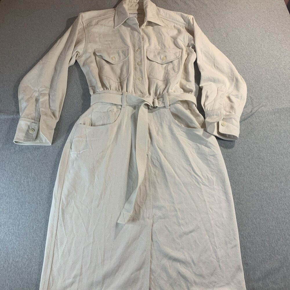 Everybody.World by Katerina Jebb Shirt Dress Womens L Beige Belted Waist Utility
